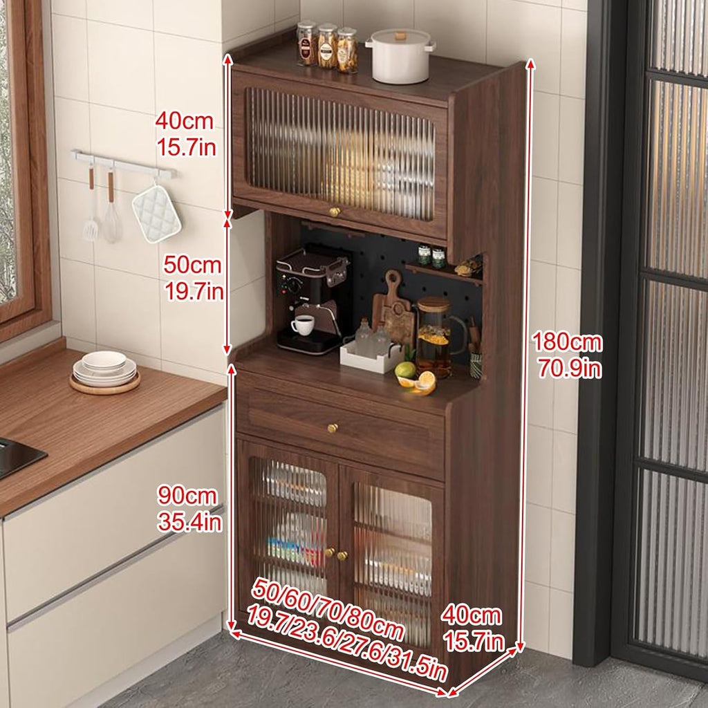 Farmhouse Kitchen Pantry Cabinet with Doors Storage & Adjustable Shelves, Freestanding Pantry Cabinet, Coffee Bar Workstation, for Dining Room, Living Room(Gray,180x50cm/70.9x19.7in)