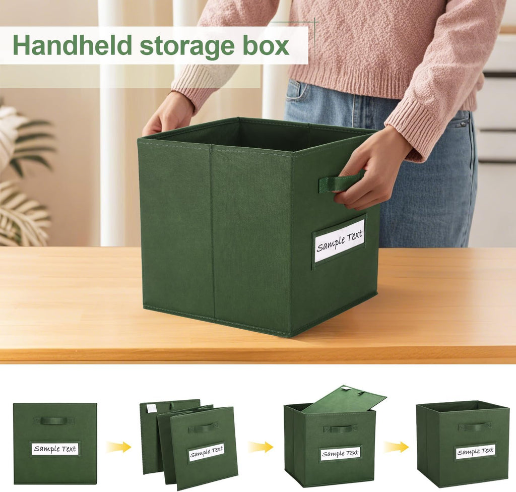 Fabric storage cubes (8 Pack) 13 Inch Cube Storage Bin, cube organizer bins with 8 Labels Window Cards & a Pen, Foldable cube organizer bins and Storage Box, Dark Green