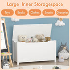 Kids Wooden Toy Chest with Safety Hinged Lid, 2.7 Cubic Feet Large Toy Box Storage Bench, Sturdy Toy Box for Living Room Bedroom, Suitable for Ages 3+ (White, MDF)