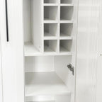 Kitchen Pantry Cabinet with 5-Tier Slim Mobile Shelving Cart, Narrow Pull-Out Utility Cart, Space Saving Storage Organizer Cabinet with Glass Door Wine Racks Cup Holder, Corner Pantry, Home Bar, White