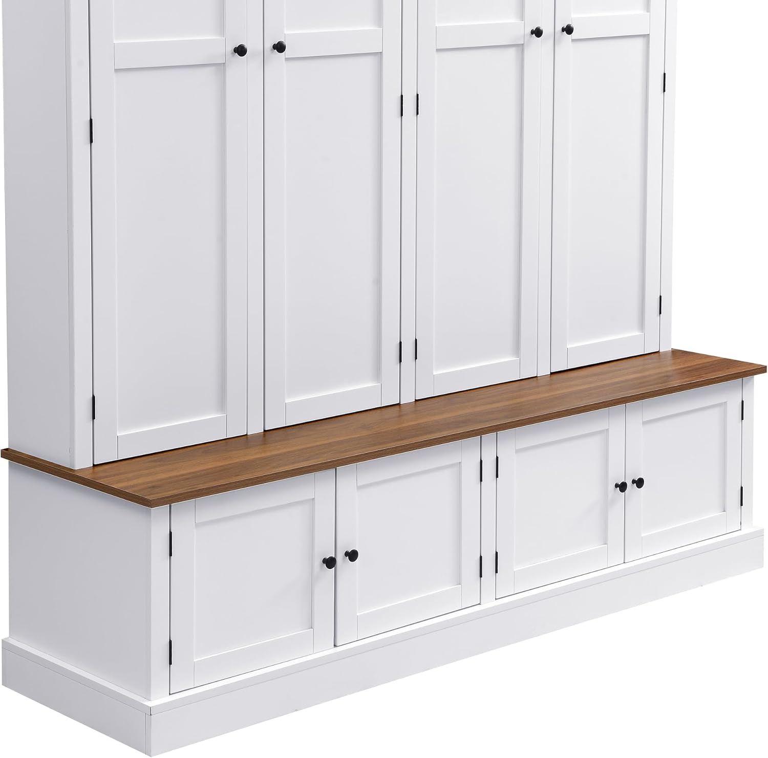 LUMISOL Farmhouse Hall Tree with Bench and Shoe Storage, Entryway Bench with Coat Rack, Hooks, 8 Cabinets & 4 Top Cubbies for Mudroom, Entrance, Hallway, White