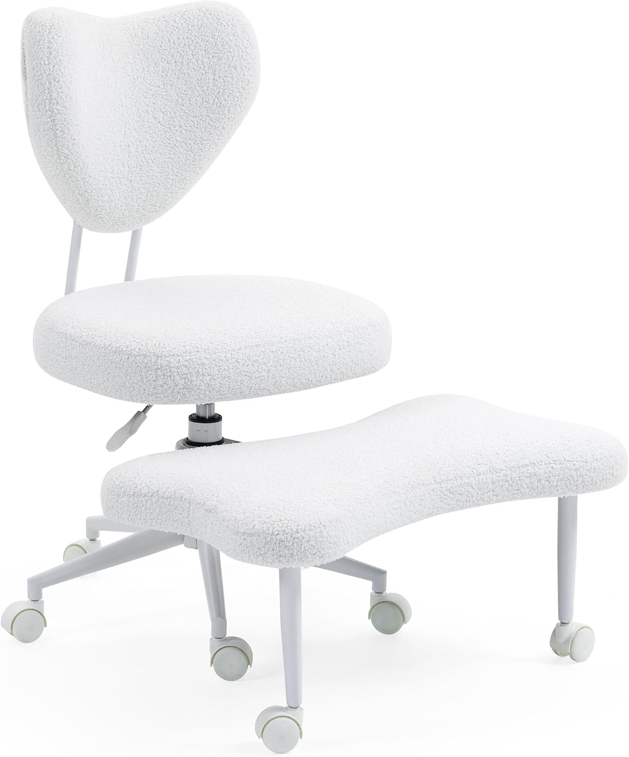 Ergonomic Meditation Chair with Lumbar Support, 360° Swivel Base and Adjustable Seat Cushion, Beige Teddy Fleece Upholstered for Yoga or Office, 300 lb Capacity
