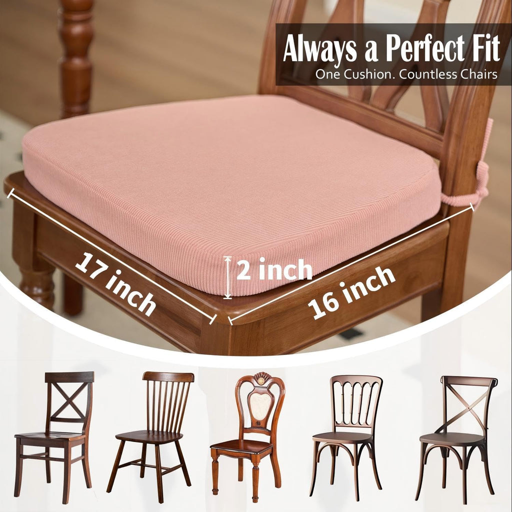 Dining Chair Cushions Set of 4-2" Thick High-Density Foam Chair Pads with Ties and Non-Slip Bottom, Removable Washable Cover for Dining and Kitchen, 17"x16", Pink