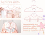 OneDream Pink Velvet Baby Hangers - 50 Pack 11inch Heart Toddler Hangers with 20pcs Clips, Non-Slip Strong and Durable Baby Clothes Hangers Without Slipping, Ultra Slim and Stackable Space Saving