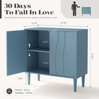 Easyego 31.5" Mid Century Modern Cabinet, Sideboard Buffet Cabinets with 2 Doors, Wood Accent Storage Cabinets with Adjustable Shelves and Line Panels for Living Room, Entry Way, Dinging Room -Blue