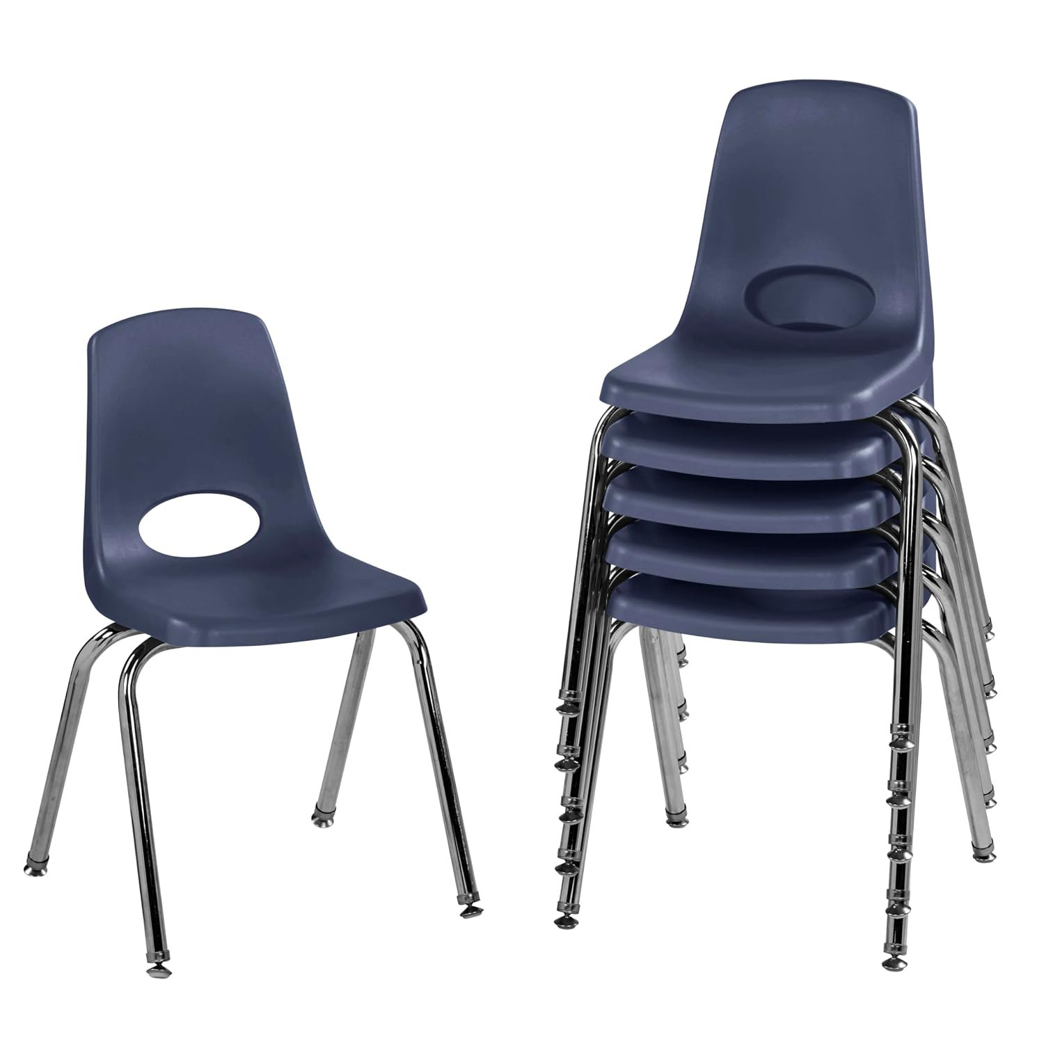 Factory Direct Partners 10384-NV 18"" School Stack Chair, Stacking Student Seat & 10368-NV 16"" School Stack Chair, Stacking Student Seat, Navy