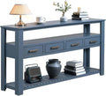 LKTART Console Table for Entryway with 4 Drawers,61.5'' Long Sofa Table with 3-Tier Open Shelves,Entry Table for Hallway,Foyer,Living Room,Navy Blue
