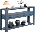 LKTART Console Table for Entryway with 4 Drawers,61.5'' Long Sofa Table with 3-Tier Open Shelves,Entry Table for Hallway,Foyer,Living Room,Navy Blue