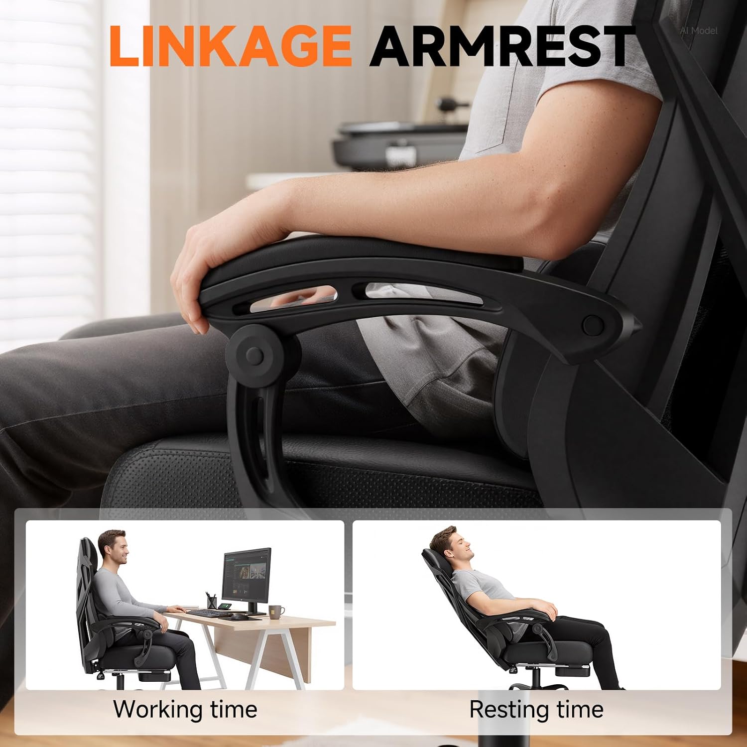 GTPLAYER Computer Chair with Adjustable Footrest, Ergonomic Gaming Chair with Headrest and Lumbar Support, Breathable Mesh Office Chair for Adults, High Back Reclining Desk Chair for Gaming and Office