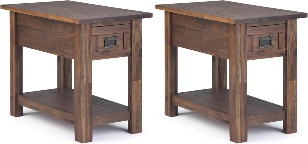 SIMPLIHOME Monroe Solid Acacia 14 inch Wide Rustic Narrow Side Tables in Distressed Charcoal Brown for the Living Room and Bedroom (Set of 2)