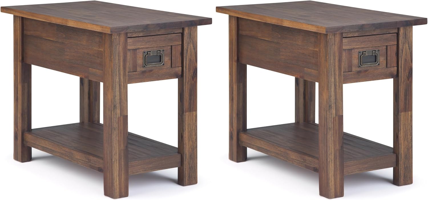 SIMPLIHOME Monroe Solid Acacia 14 inch Wide Rustic Narrow Side Tables in Distressed Charcoal Brown for the Living Room and Bedroom (Set of 2)