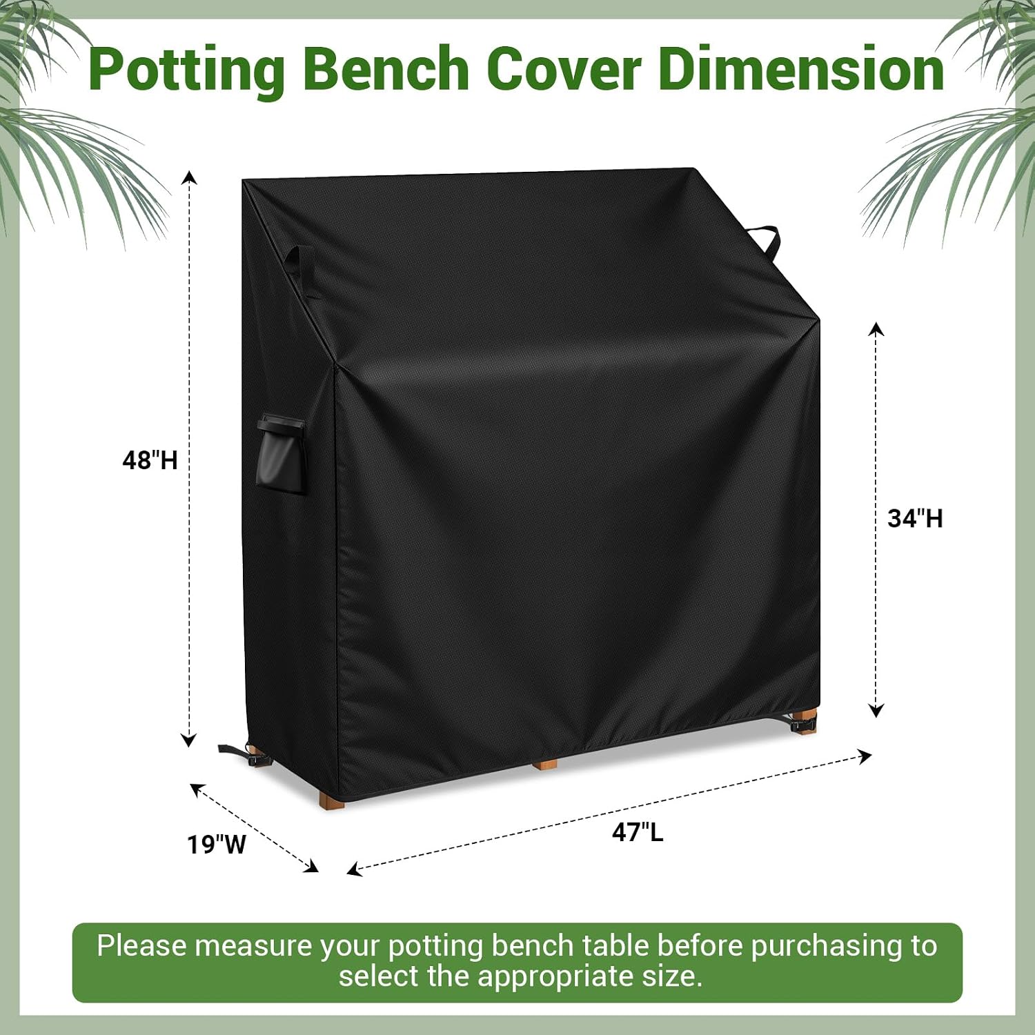 Kasla Potting Bench Cover, Waterproof Cover for Potting Table for Outdoors, Weatherproof Gardening Table for for Outsid Patio Garden Backyard - 47" L×19" W×34/48" H