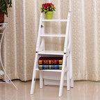 Solid Wood Folding Ladder Chair 4Step Library Ladder Convertible Step Stool Display Stand for Adults(Walnut)