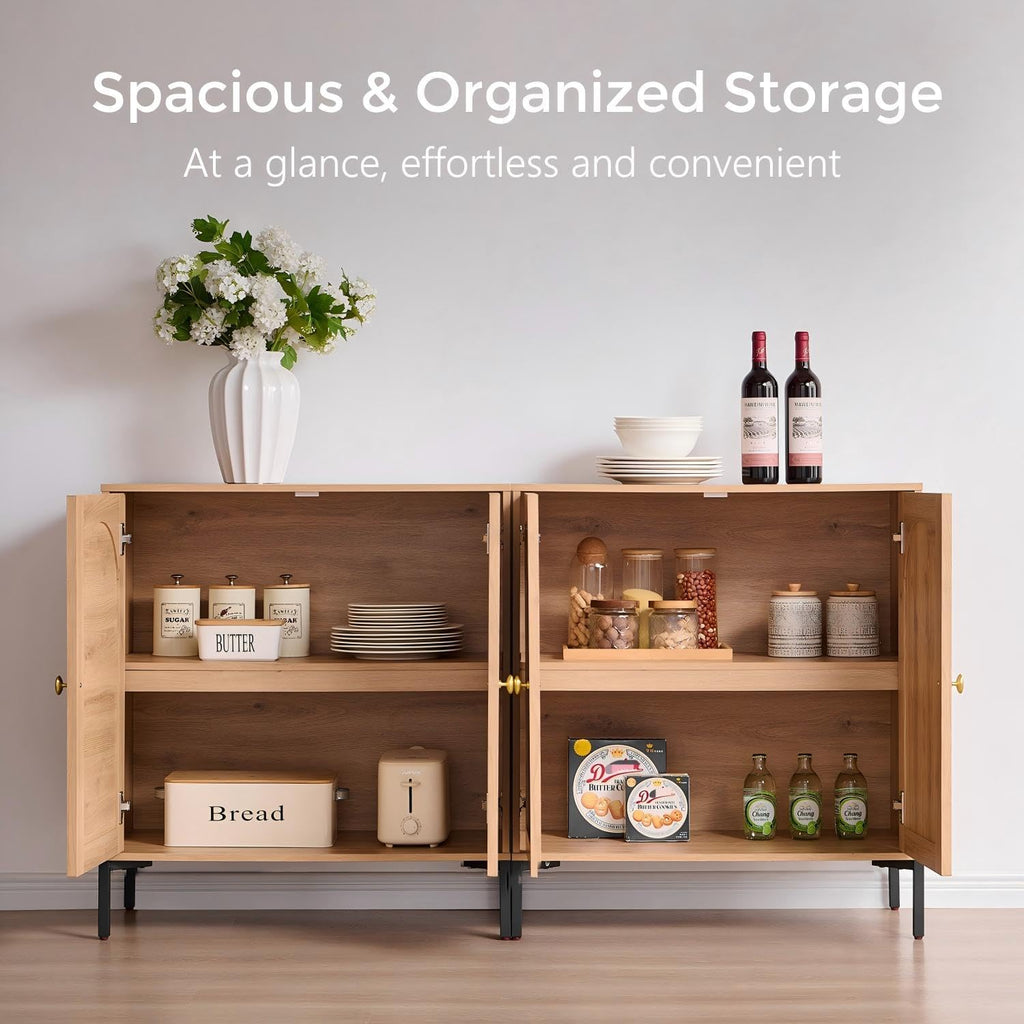 IFGET Modern Buffet Cabinet with Storage, 92.63" W Fluted Arched Sideboard Cabinet w/Adjustable Shelves, Wooden Modular Coffee Bar for Dining Room, Kitchen, Living Room, Entryway, Natural