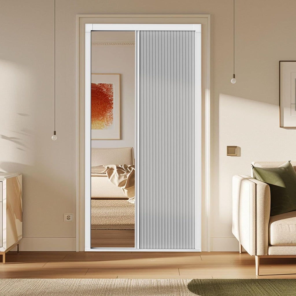 MYshade Custom Size Interior Accordion Folding Door, Aluminum Frame with Heat-Insulating Cellular Fabric, No-Drill Room Divider for Bedroom, Bathroom, Closet（White）