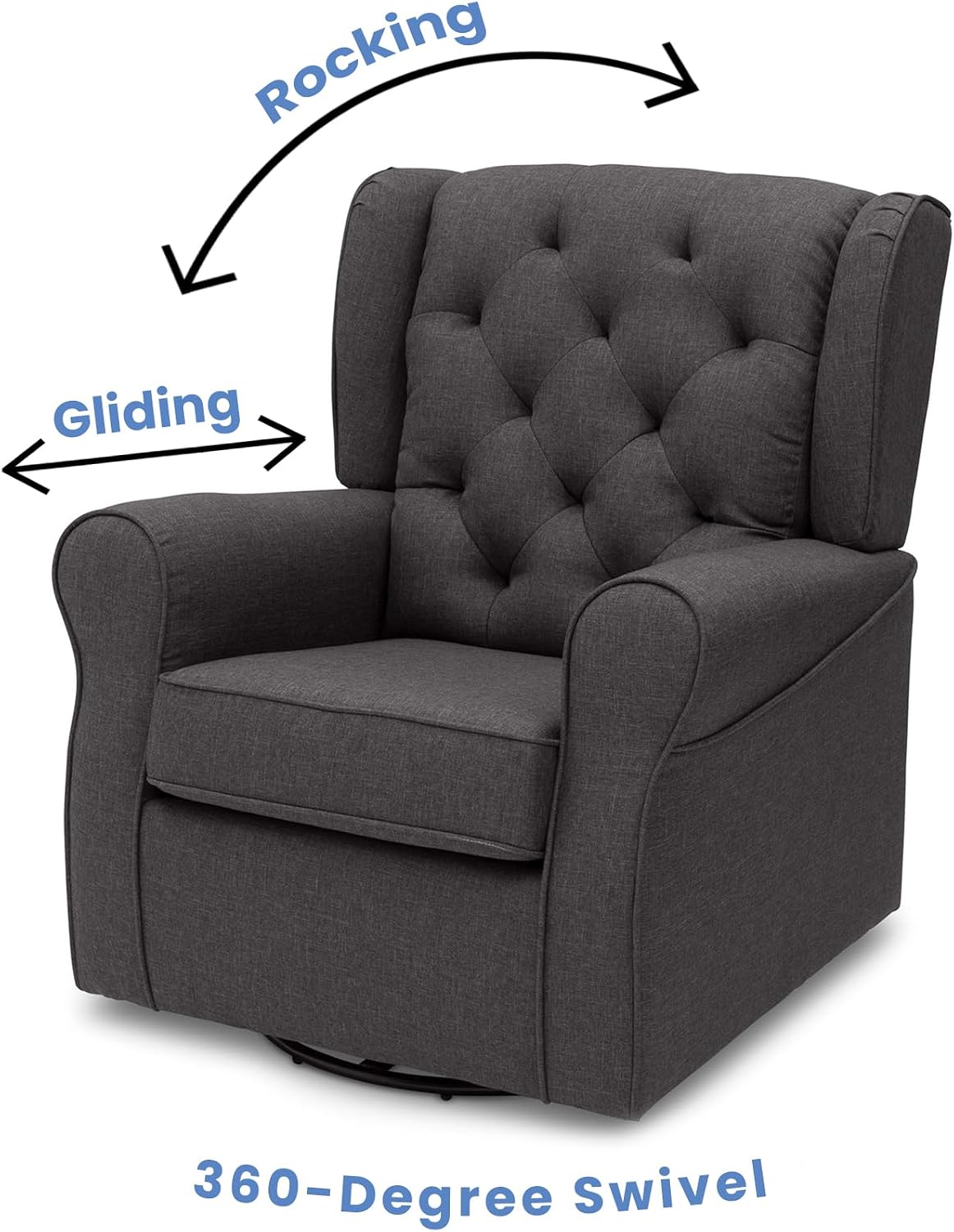 Delta Children Emma Nursery Glider Swivel Rocker Chair- Greenguard Gold Certified, Charcoal