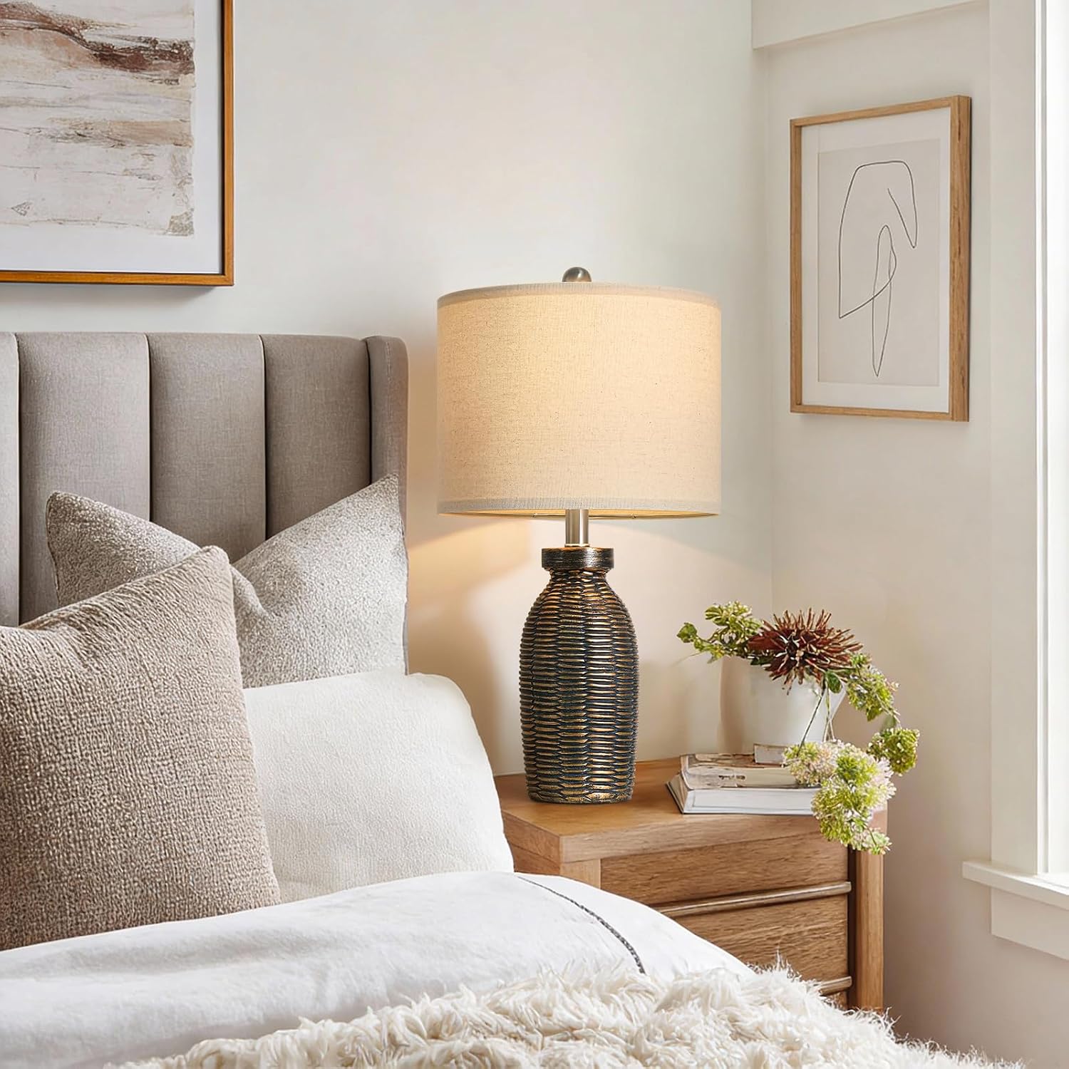 22.75" Table Lamps for Living Room Small Lamps for Bedroom Bedside Lamps Set of 2 Boho Lamps for Night Stands Nightstand Lamp Farmhouse Vintage Rustic Modern Side End Table Lamp Light Home Deco Gifts
