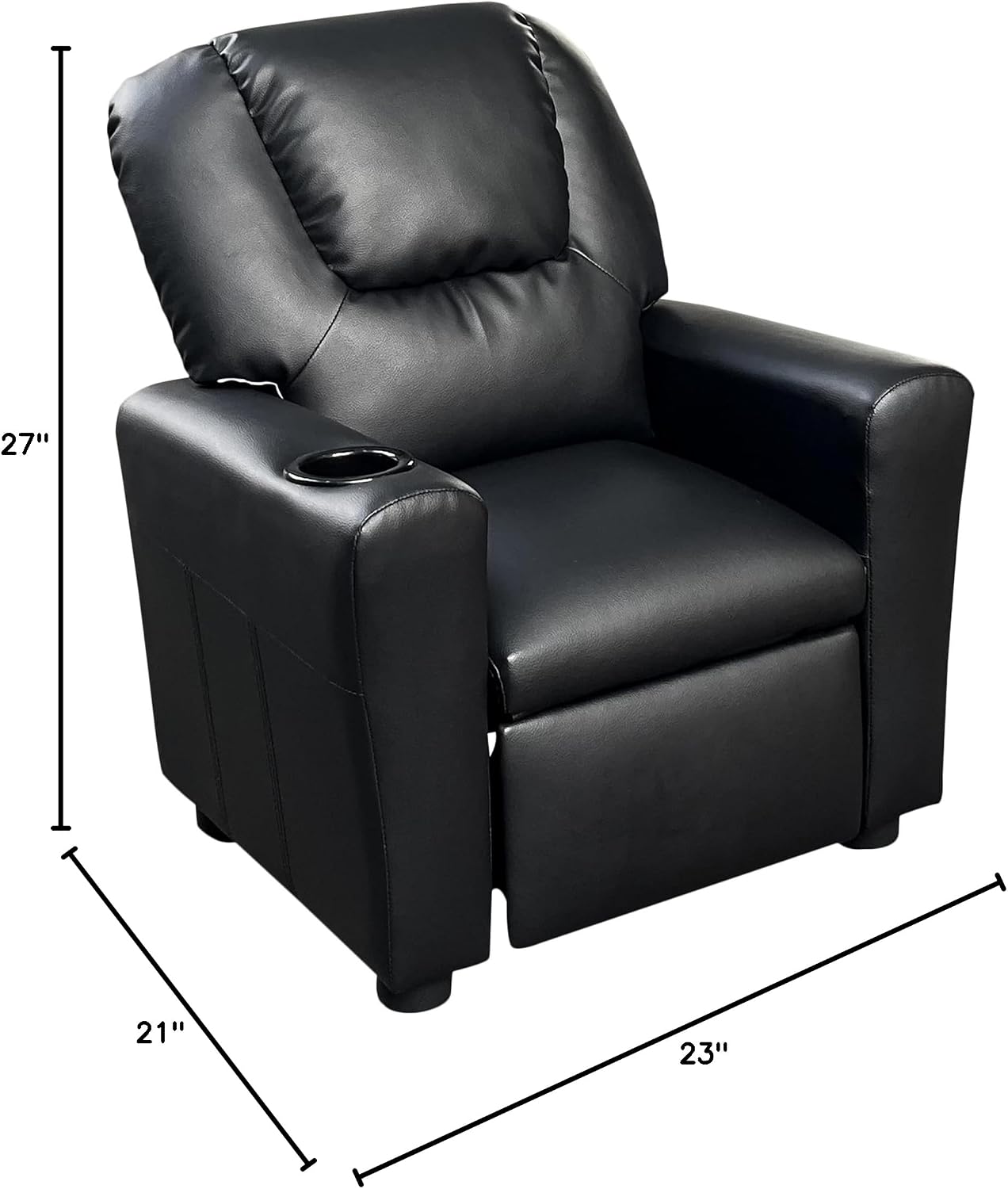 23" Black PU Leather Recliner Chair with Cupholder