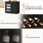 Coffee Bar Cabinet with Mini Fridge Space, 49.2'' Farmhouse Kitchen Buffet Hutch with Power Outlet, Fridge Cabinet with Sliding Barn Door, Wine Rack, Glass Holder for Kitchen Dining Room (Black)