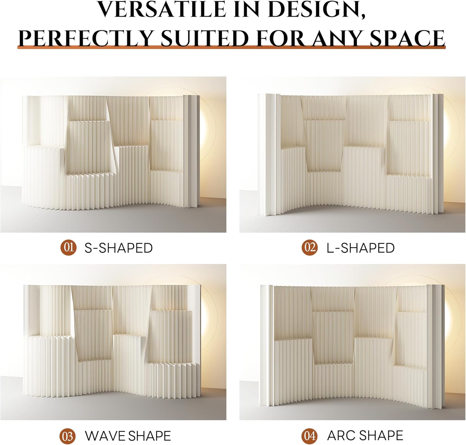 Portable Accordion Paper Room Divider with Storage Shelves, Folding Privacy Screen Partition Wall, Freestanding Room Separator for Office, Studio Apartment, Home, Dorm, Exhibition (13.2'W x 6.6'H)