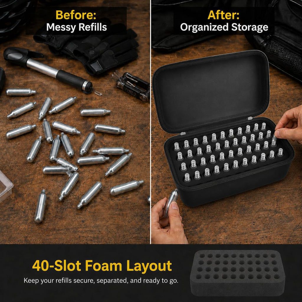 ALKOO CO2 N2O Cartridge Organizer Case Only, 40-Slot Holder for 8g/12g Refills, Fits for Crosman for Umarex for Daisy for Leland Style Cartridges, Hard Storage Box for Bike Inflators (40-Slot)