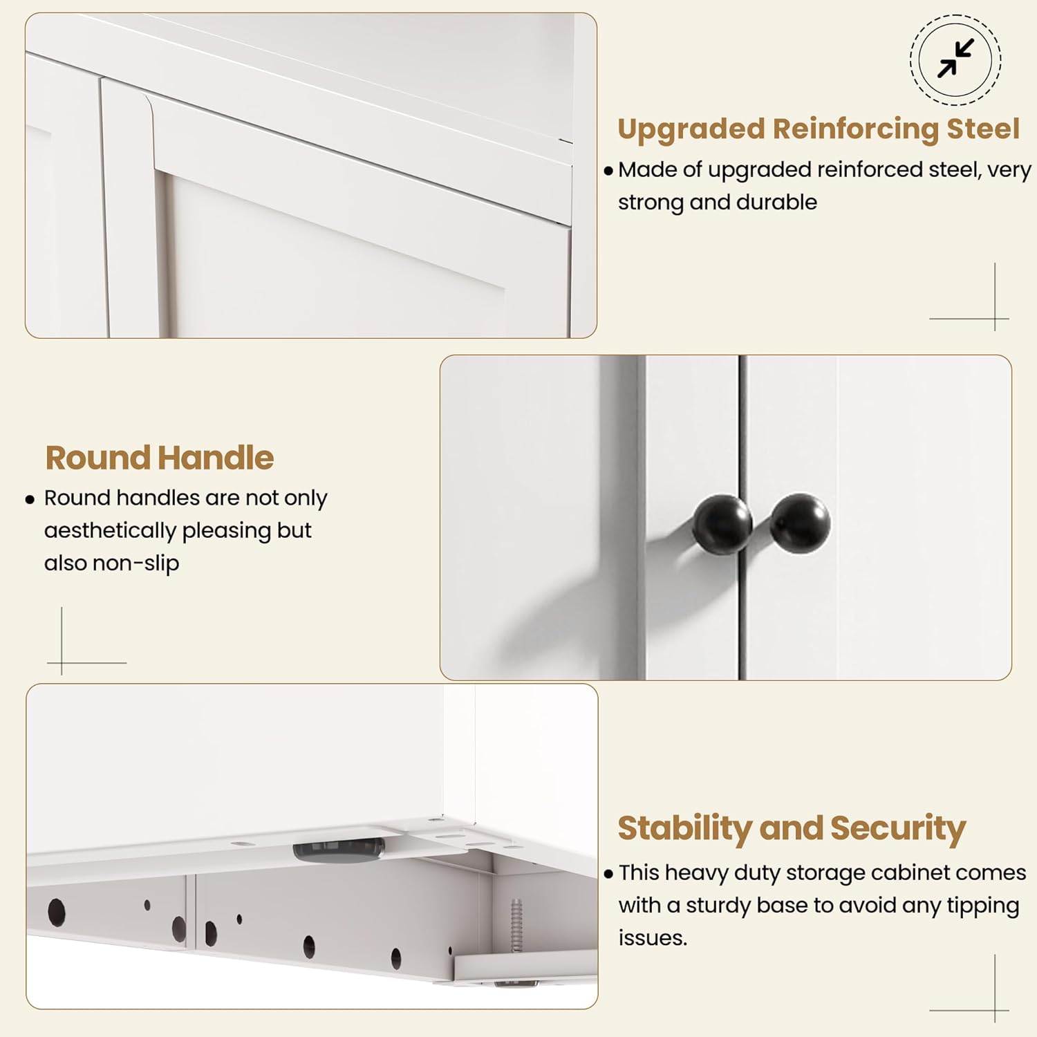 Kitchen Pantry Storage Cabinet, 34" H Storage Cabinet with Doors and Adjustable Shelves, Small Cupboard with Round Handles, Metal Kitchen Cabinet for Dining Room, Living Room, White