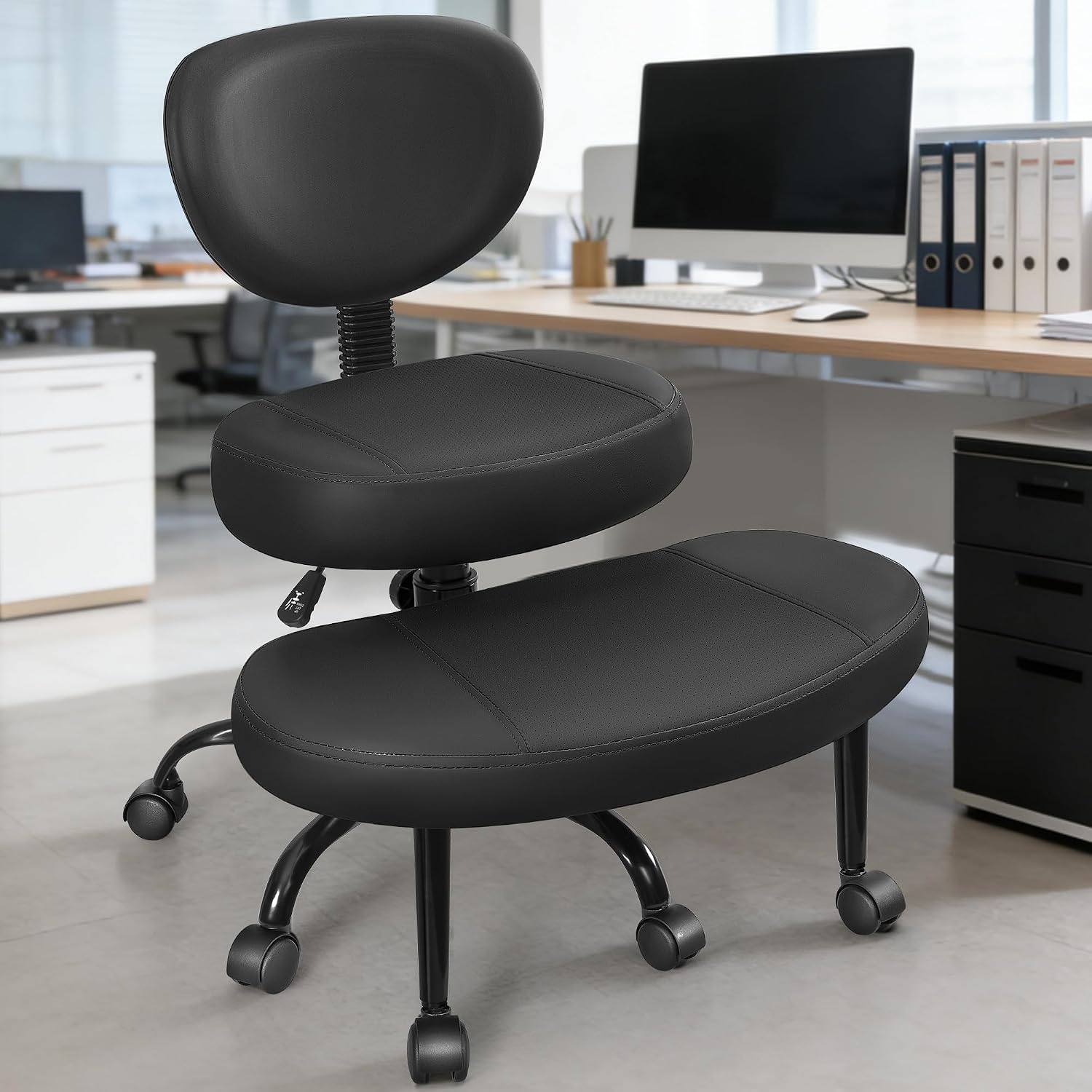Cross Legged Office Chair with Wheels, Ergonomic Kneeling Chair with Lumbar Support and Adjustable Height for Meditation, ADHD Desk & Yoga