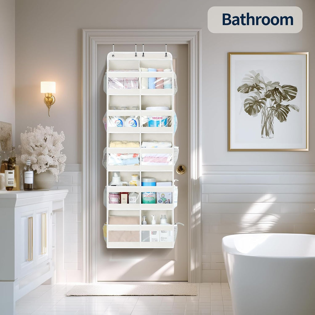 Yecaye 5-Tier Over The Door Organizer Dual-Column, 80lbs Load Extra Large Over the Door Storage of 10 Compartments, Heavy Duty Door Organizer Hanging for Dorm Bathroom Pantry, Cream White, 1 Pack