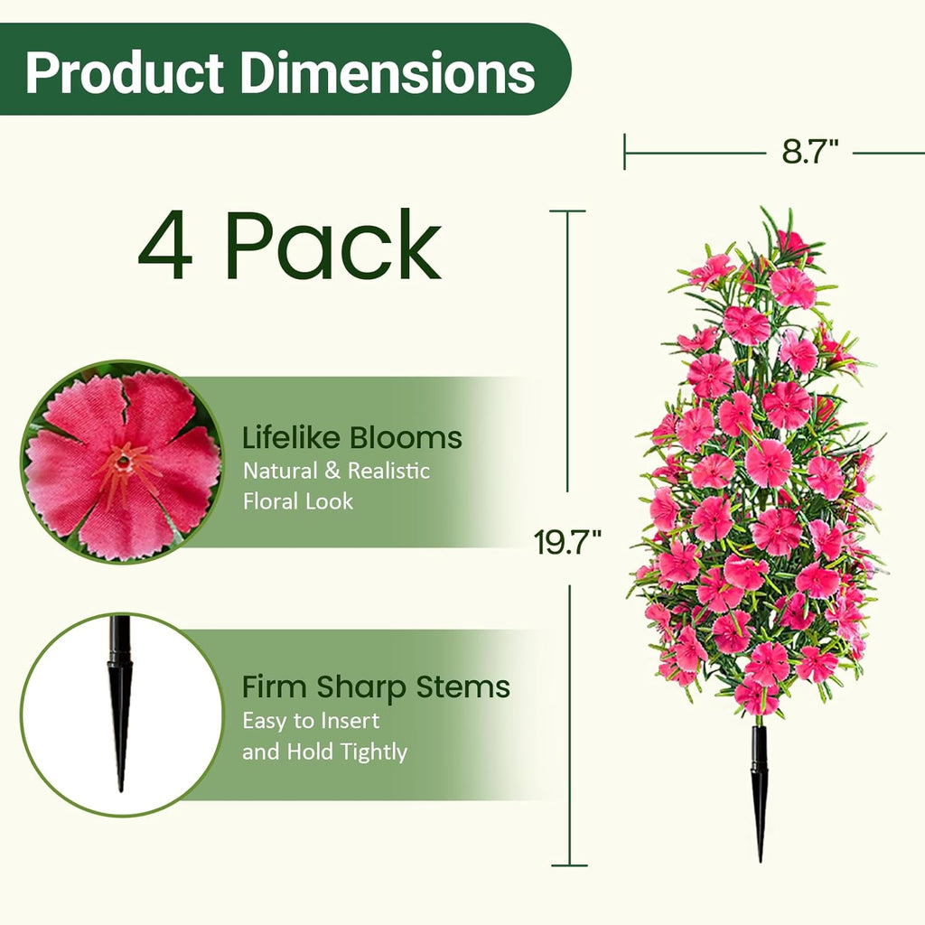 4 Pack Artificial Topiary Trees with Ground Spike for Outdoor, 19" Faux UV Resistant Shrubs with Flowers, Realistic Artificial Fake Bushes Plants for Home Garden Yard Porch Patio Decor (Rose Red)