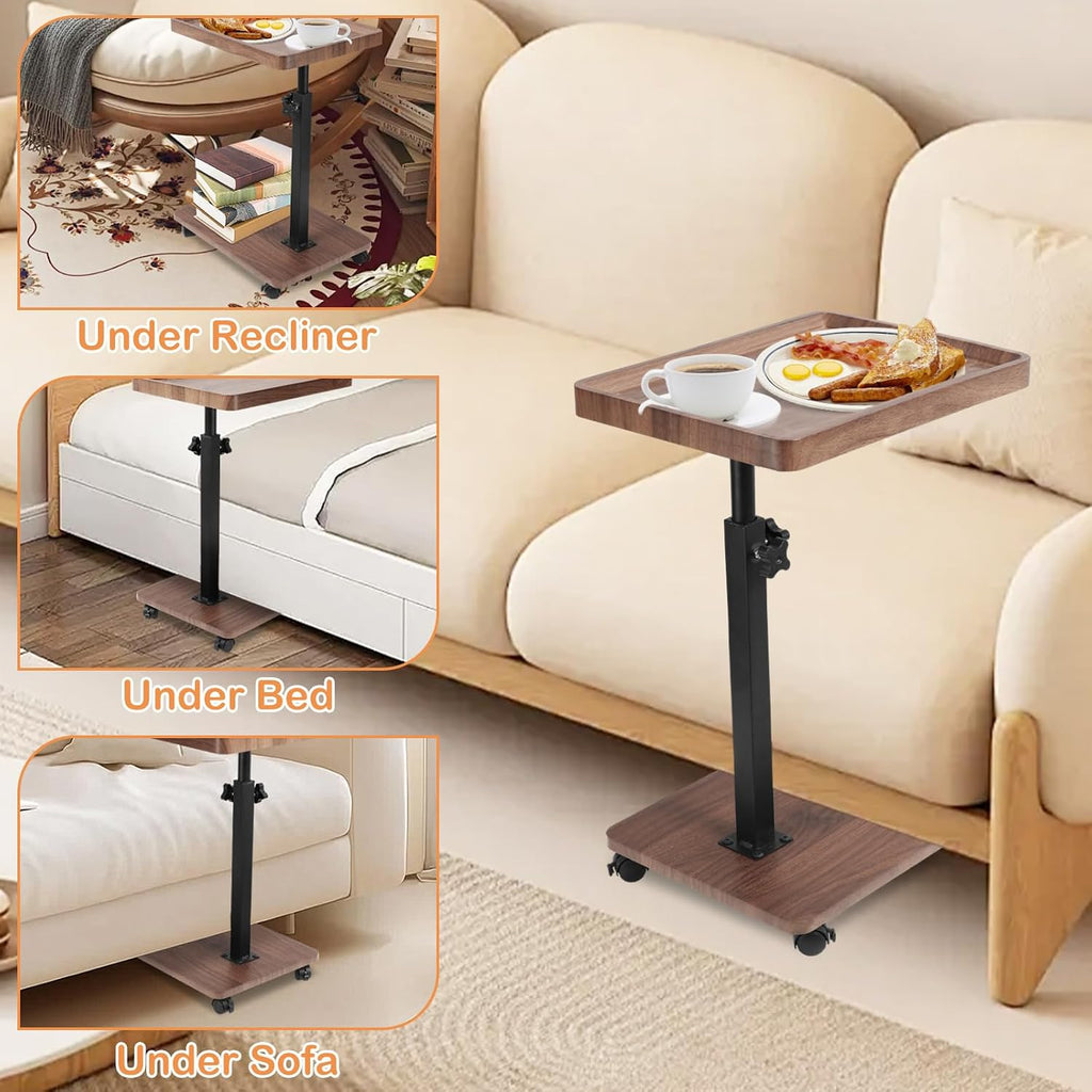 C Table End Table Adjustable Height, 360° Swivel Bed End Tables with Wheels, C Shaped Side Tables TV Tray Sofa Table for Small Spaces，Side Tables Living Room and Bedroom for Sofa, Bed,Chair