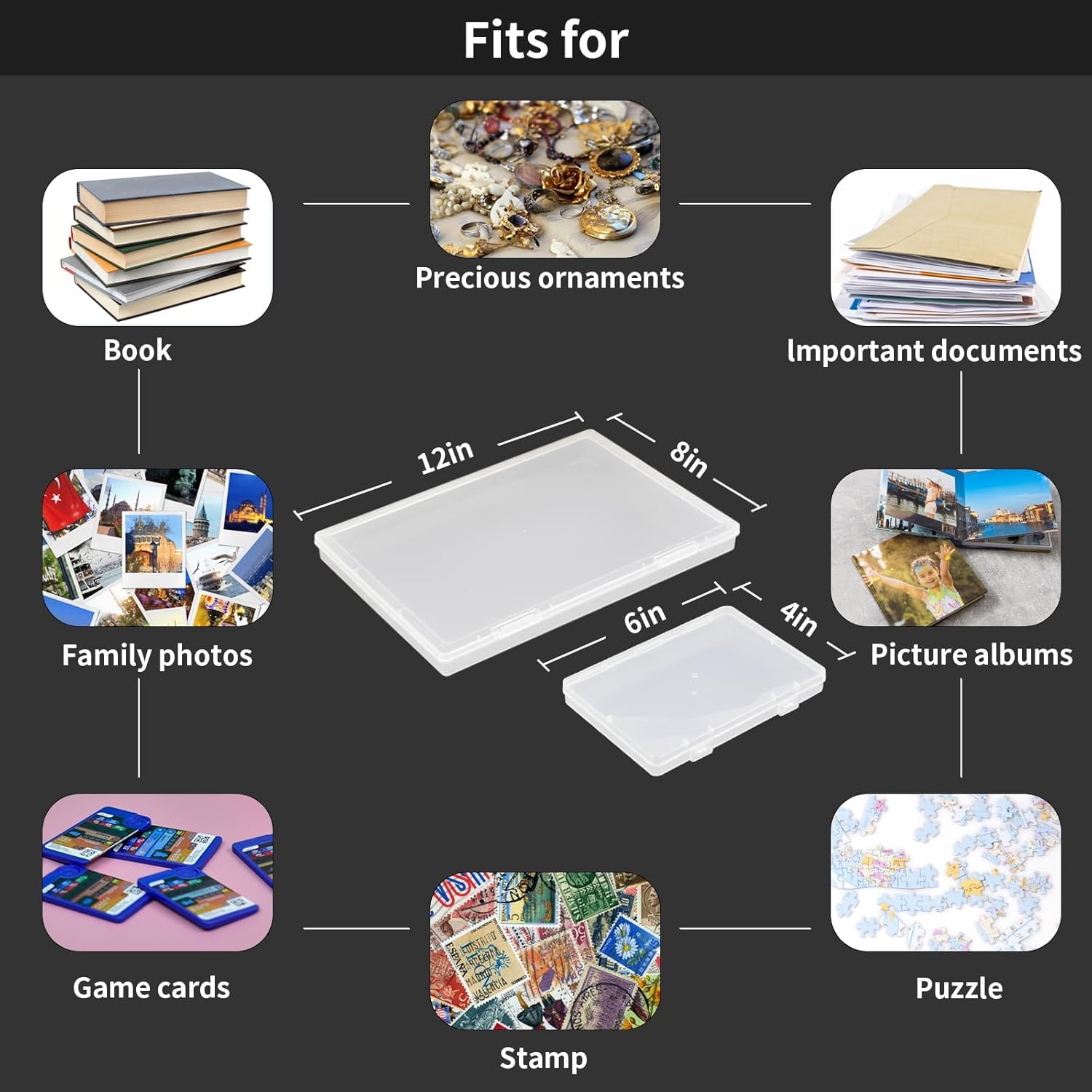 Fireproof Photo Storage Box with Lock, Holds 36 Inner 4"x6" and 3 Large 8"x12" Photo Cases, Waterproof Picture File Organizer, Portable Photos Boxes Containers for Valuables, Photos, Crafts, Documents