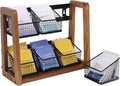 HTB 2 Tier Tea Organizer for Tea Bags with 6 Removable Metal Baskets | Acacia Wood Tea Bag Holder for Sugar Packets, Sweeteners, Creamers,Tea Bag Box Caddy for Cabinet, Counter,Office Wall-mounted