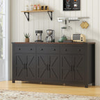 VVFLU 71" Large Sideboard Buffet Cabinet with Storage, Farmhouse Coffee Bar with 3 Drawers and 6 Barn Doors, Long Wider Storage Cabinet, for Kitchen, Dining Room, Living Room, Black Wood