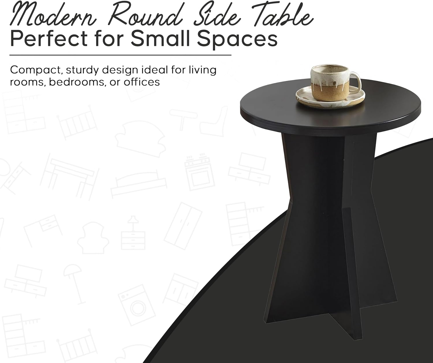 Kings Brand Furniture Round Side Table, Modern Pedestal Base Accent Table for Living Room, Bedroom, Bedside, or Office (Black)