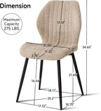 Set of 4 Boucle Dining Chairs – Modern Minimalist Upholstered Kitchen Chairs with Contoured Back and Metal Legs, Brown