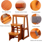 3 Step Solid Wood Folding Ladder Chair Portable Wooden Step Stool for Adults Office Home Kitchen Outdoor(Burgundy,77cm)