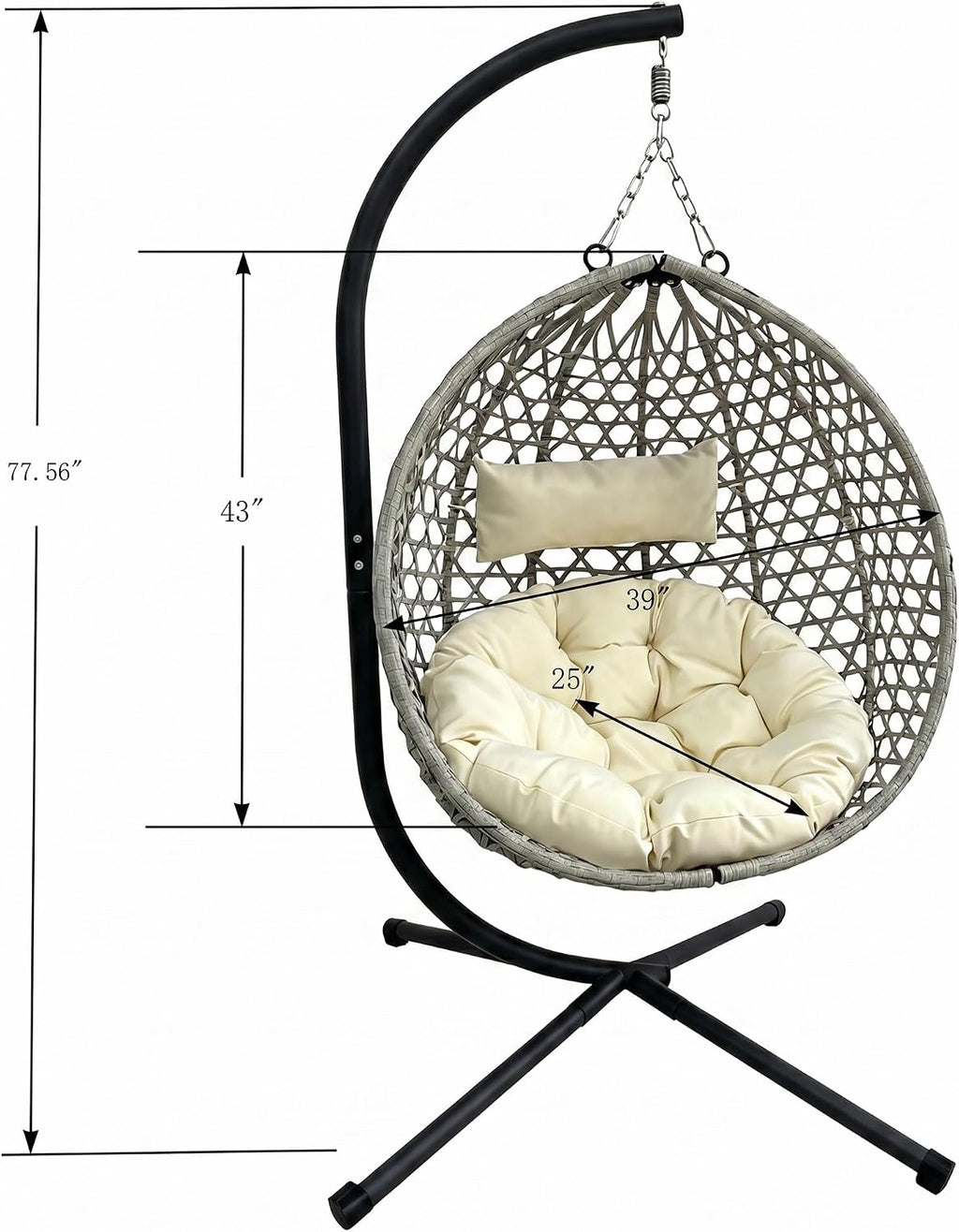 Folding PE Rattan Hanging Egg Chair with Stand, Indoor Outdoor Hammock Swing Basket Chair, Aluminum Steel Frame, 350LBS Capacity for Patio Balcony Backyard Bedroom(Beige+Grey)
