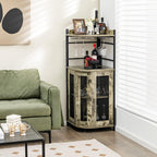 Giantex Corner Bar Cabinet with Glass Holder, Industrial Wine Cabinet with Metal Mesh Doors & Adjustable Shelf, Buffet Cabinet with Anti-tip Kit for Home Kitchen Dining Room Bistro