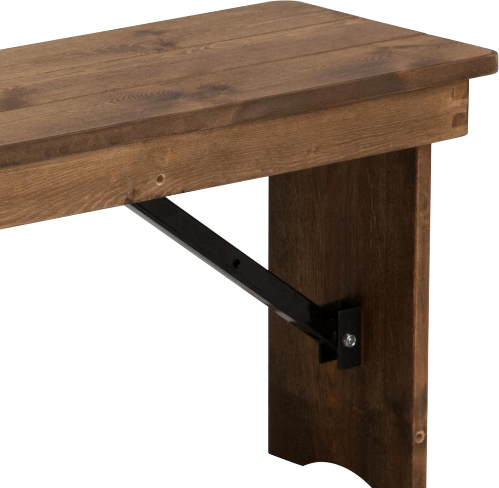 Flash Furniture Hercules Series 40" x 12" Commercial Grade Rustic Solid Pine Folding Bench, Antique Farmhouse Dining Bench, Seats up to 2 Adults