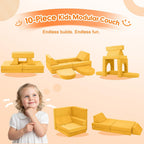 MeMoreCool Stylish Corduroy 10-Piece Kids Play Couch, Modular Foam Toddler Couch Fort Building Set, Convertible Sofa with Washable Covers for Playroom and Bedroom, Mustard Yellow
