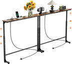 GRLEAF 2 Pack Adjustable Height Narrow Console Table with Power Outlets, 78.7" Long Sofa Table with Charging Station Behind Couch Table Entryway Table for Living Room and Hallway – Rustic Brown