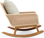 Christopher Knight Home Nadine Patio Rocking Chair, Wicker Rocker, Wood Leg Rocking Chair, PE Rattan Wicker Chair, Rocking Chair with Cushions, Comfort Wicker Rocker for Backyard Balcony Porch, Beige