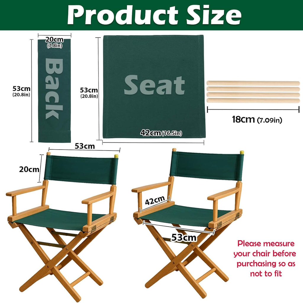 STAY GENT Director's Chair Canvas Replacement Kit 21"L x 8"W - 21"L x 16.5"W Replacement Canvas Durable Cotton Canvas Seat & Back Covers for Home,Model Artist,Makeup,Show Dressing Room, 1 Set Green