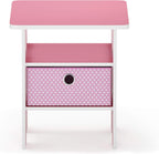 Furinno Andrey Side Table with Bin Drawer, Pink End Table with Open Shelves, Night Stand, Bedside Table, for Living Room, Bedroom, Pink