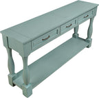 Merax Retro Console Table with 4 Drawers for Entryway, Sofa Table with Open Storage Shelf, Wood Side Table with Thick Legs for Living Room Bedroom, Retro Blue