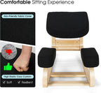 Ergonomic Kneeling Chair, Rocking Posture Desk Chair with Soft Padding, Natural Relief for Neck, Shoulder or Back Pain, Wooden Knee Chair for Home Office
