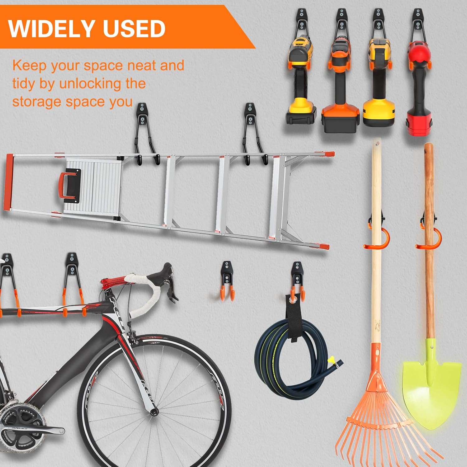HUPBIPY 18 Pack Garage Hooks Heavy Duty Utility Steel with Anti-Slip Coating Wall Mount Storage Organizer for Hanging Power and Garden Tools, Ladders, Hose, Bikes, Ropes, Bulk Items, and More