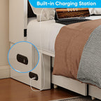 Mjkone Full Murphy Bed Cabinet with Tri-Folding Mattress, Distressed Wooden 57" W Cabinets Wall Chest Beds with Built-in Charging Station & Storage Drawer for Office Guest Bedroom Living Room, White