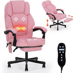 Massage Office Chair with Heat 6 Vibration Points,High Back & Heat, Executive Desk Chair,Big and Tall Office Chair 400lbs, Comfortable Ergonomic Reclining Managerial Chair, PU Leather Pink