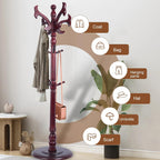 Free Standing Coat Rack with 14 Hooks, Vintage Wooden Coat Tree, Adjustable Height 73 Inches, Retro Coat Stand for Entryway, Living Room, Office & Bedroom (Mahogany) (fishtail, 1 PCS)